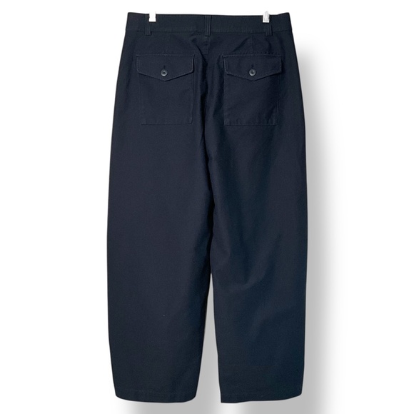 UNIQLO ‘Jersey’ Navy Cotton Blend Barrel Leg Baggy Chino Pants Sz L - Picture 4 of 10